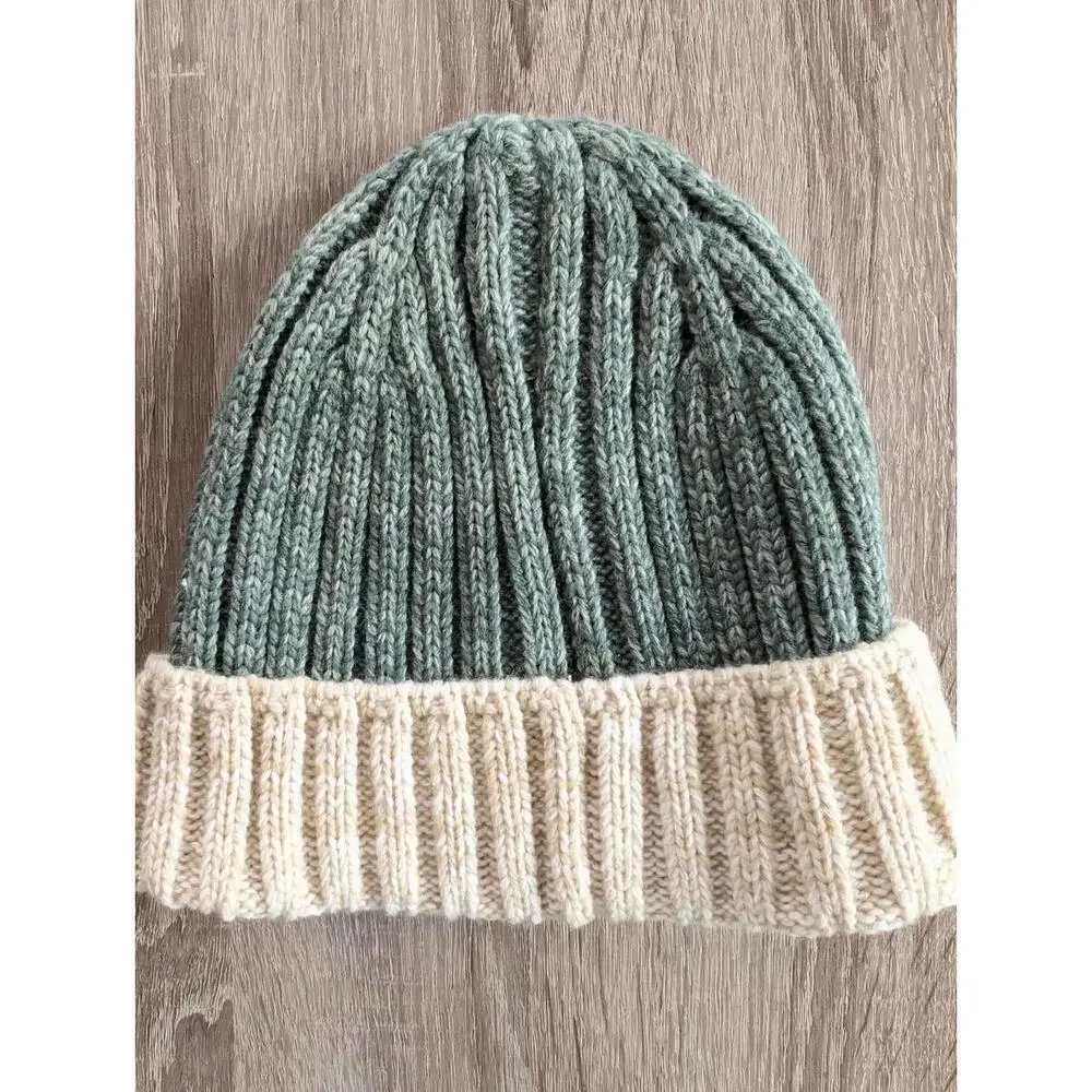 Patrick Francis Sustainable Collection Green Cream Knit Beanie Hat Recycled